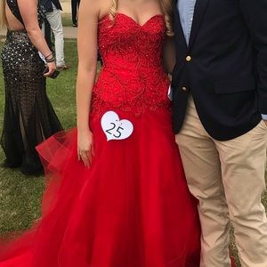 Red beaded Prom/pageant dress